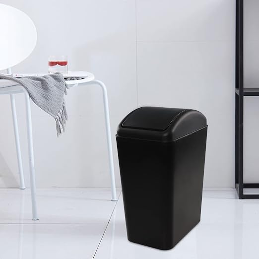 Vababa 3-Pack 4.5 Gallon Garbage Can, Trash Can with Swing Lid, Black | Swing Top Lid, Side Handle, Compact Slim Rectangular Shape, Ideal for Bedroom, Bathroom & Office Daily Waste Disposal