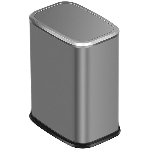 2 Gallon Small Office Bathroom Trash Can with Swing Lid, Living Room Bedroom Garbage can Wastebasket bin, Inner Bucket, Metal Decor Trash Can (Sliver Color)