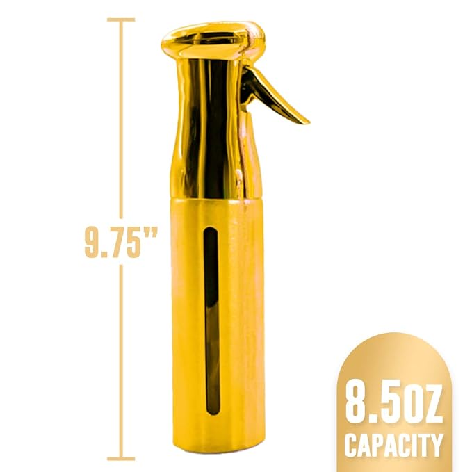 Colortrak Luminous Spray Bottle, 250ml/8.5oz, Gold | Full 360 Degree Distribution for Custom Saturation, Easy-Use Pump for Hair Misting, Quick View Window to Monitor Water Level