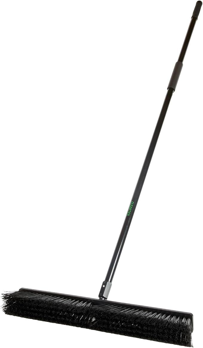 Restaurantware-Clean Tek Professional 23.62 Inch Push Broom, 1 Heavy-Duty Broom With 59” Handle - Heavy Bristles, 2 Handle Attachment, Wooden, Commercial Use, For Deck, Garage, Yard, Patio