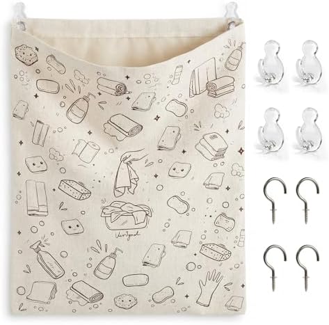 Reusable Dirty Rag Bag with Plastic Liner for Under Sink Cabinet Door
