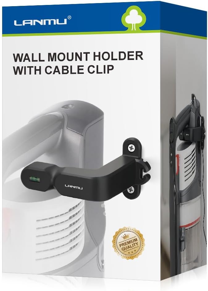 LANMU Wall Mount Holder Compatible with Shark IX141 IX141AMZ IZ462H IZ682H IZ377H IZ376H IZ387H Pet Cordless Stick Vacuum and Handheld Vac CH951 CH950, wiht Cable Organizer Clip