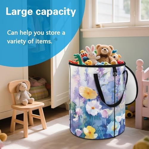 doginthehole Aesthetic Oil Painting Floral Collapsible Trash Can Camper Trash Can with Lid, 22.83x17.71, Waterproof Bag Outdoor Garbage Bin Storage Accessories, 23 Gallons