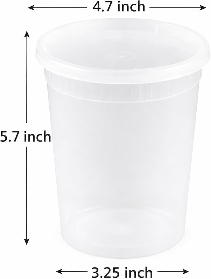 32 oz [20-Pack] Microwavable Plastic Deli Food Storage Containers with Lids | BPA Free, leak-resistant, stackable and freezer-safe design helps keep food fresh and secure