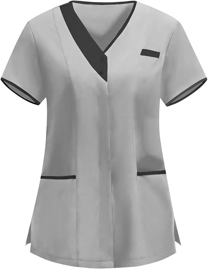 Medical Scrub Tops for Women Womens Short Sleeve Nursing Housekeeping Uniform Stretchy Workwear Cleaning Shirts
