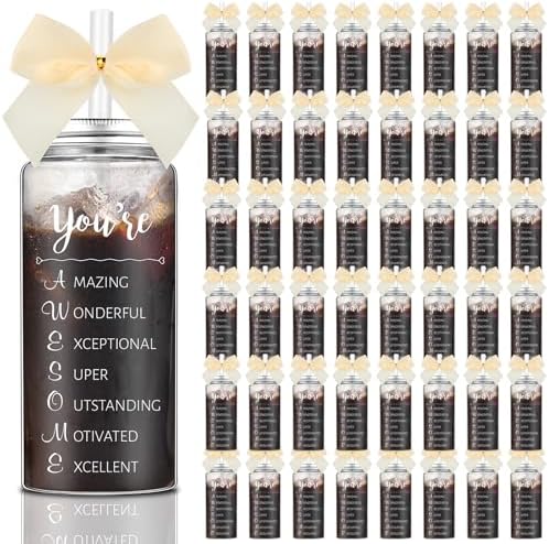 Skylety 48 Pcs Cream Employee Appreciation Gifts Bulk Thank You Cups | Housekeeping Appreciation Week Gift Cups with Lid Straw for Coworker, 13.5 oz, Plastic, Awesome Tumblers for Customer Service