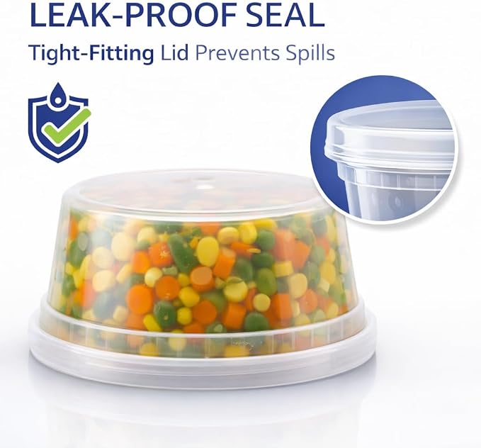16 oz [24-Pack] Microwavable Plastic Deli Food Storage Containers with Lids | BPA Free, leak-resistant, stackable and freezer-safe design helps keep food fresh and secure