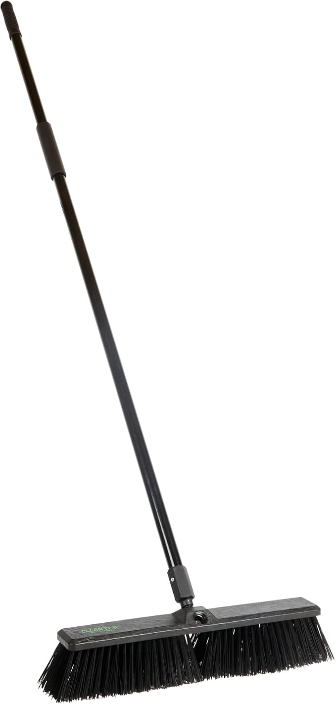 Restaurantware-Clean Tek Professional 17.13 Inch Push Broom, 1 Heavy-Duty Broom With 59â€ Handle - Heavy Bristles, 2 Handle Attachment, Wooden, Commercial Use, For Deck, Garage, Yard, Patio