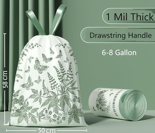 6-8 Gallon Small Trash Bags No-Tearing Drawstring 1.1 Mil Thick - 50Count for Bathroom Kitchen Toilet Home Office and Bedroom