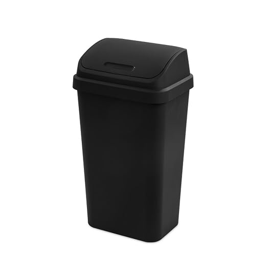 Sterilite Swing Top Wastebasket, Trash Can, 13 Gallon, Black, 4-Pack | Sleek Square Profile Modern Garbage Bin for Kitchen, Bathroom, Garage and Workspace, Fits 13 Gal Liners