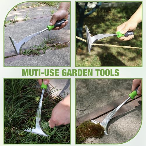 WORKPRO Crack Weeder, 12.5" Stainless Steel Crevice Weeding Tool | Soft PP+TPR Handle, L-Shaped Side-Walk Weed Removal Scraper, for Garden Lawn Yard Patio Terrace Paving