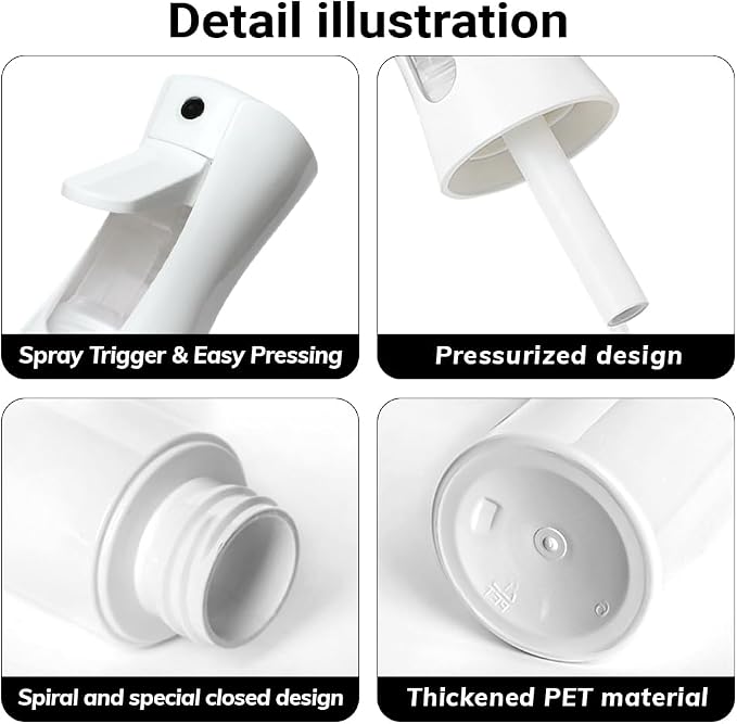 Ella & Sara Fine Mist Spray Bottle 200ml (White) - Continuous Water Mister for Hairstyling, Plants & Home Cleaning, Refillable Spray Bottle for Salon, Barber, Pets & Essential Oil Diffuser