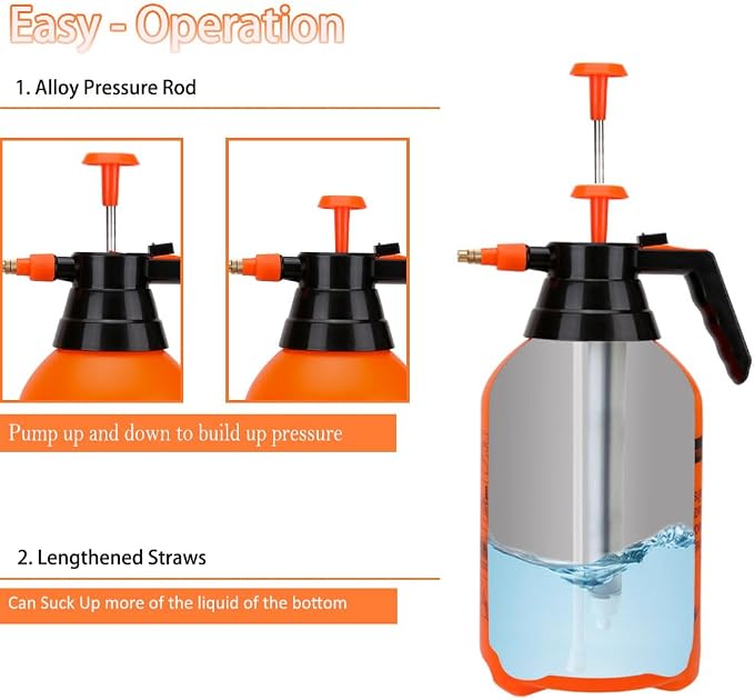 3 Pack 2L Handheld Garden Pressure Sprayer with Adjustable Brass Nozzle | 12 Inch Plant Mister Sprayer for Indoor Houseplants, Lawn Watering, Household Cleaning, Patio & Garden Maintenance