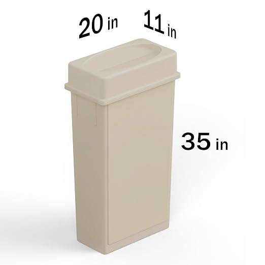 23 Gallon Beige Rectangular Slim Trash Can with Drop Shot Lid | Great for Home, Commercial, or Restaurant Use.