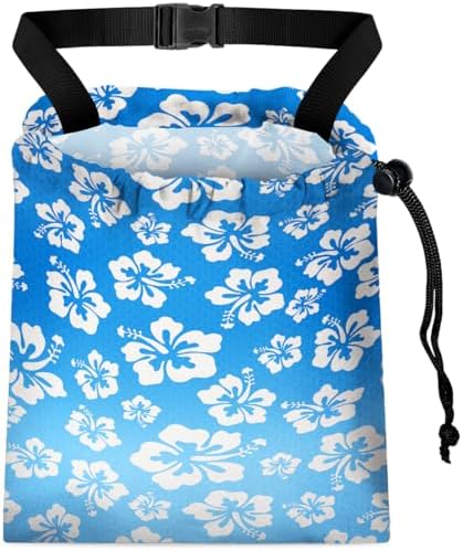 Car Trash Bag Hanging Back of Seat with Adjustable Snap Buckle Strap Cute Printed Drawstring Garbage Bags for Car-Hawaiian Floral Blue