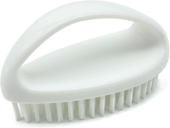 GKETN Small Scrub Brush with Stiff Nylon Bristles Heavy Duty Cleaning Brush | Good for Household Use, Like Bathroom, Kitchen, Grout, Tiles - Teardrop Handle & Hangable Design, Easy Scrubbing - White