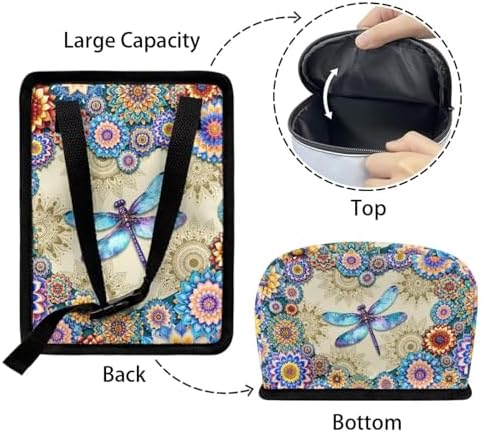 Vibrant Boho Mandala Dragonfly Print Car Trash Can with Lid and Zipper Portable Foldable Garbage Can Hanging for Headrest Leakproof Organizer and Storage Bag Car Accessories