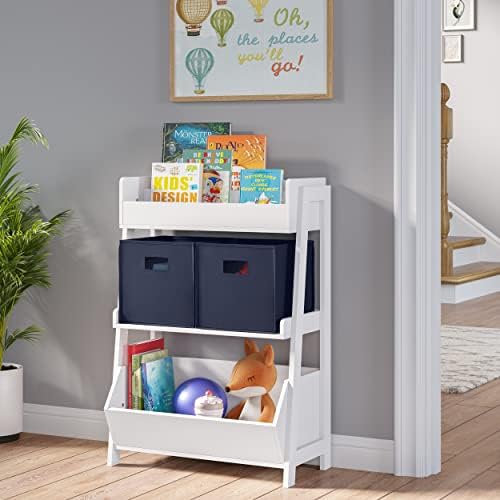 RiverRidge Folding Storage Bins - 4-pack of 10in Tall Navy Cubes | Fabric Bins, Set of 4 Storage Cubes, Cut-out Handles, Playroom Closet Organizer, Collapsible Cubby with Bottom Board Insert