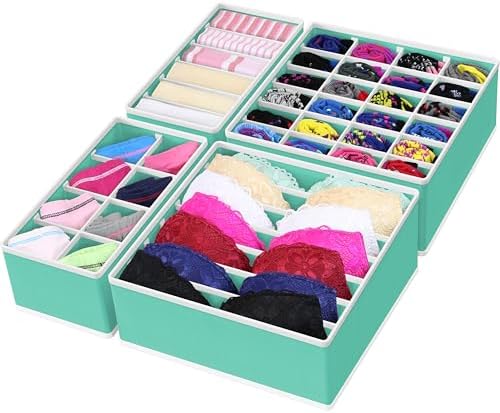 Simple Houseware 4-Pack Drawer Organizer Set for Underwear/Socks/Bra | Turquoise, Closet Dividers for Underwear, Socks, Bras, Scarves, Ties - Foldable Non-Woven Storage Boxes