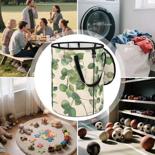 doginthehole Watercolor Eucalyptus Leaves Trash Can with Lid Outdoor Collapsible Trash Can 23 Gallons Recycle Waterproof Garbage Bin Bag Storage for Car RV Picnic Camping Beach