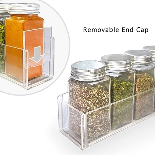 PMMASTO Adhesive Acrylic Spice Rack, Clear- 4 Pack with 2 Tapes | Acrylic Spice Rack Uses Double-Sided Adhesive Tape for Wall, Cabinet Door Or Pantry Door Storage
