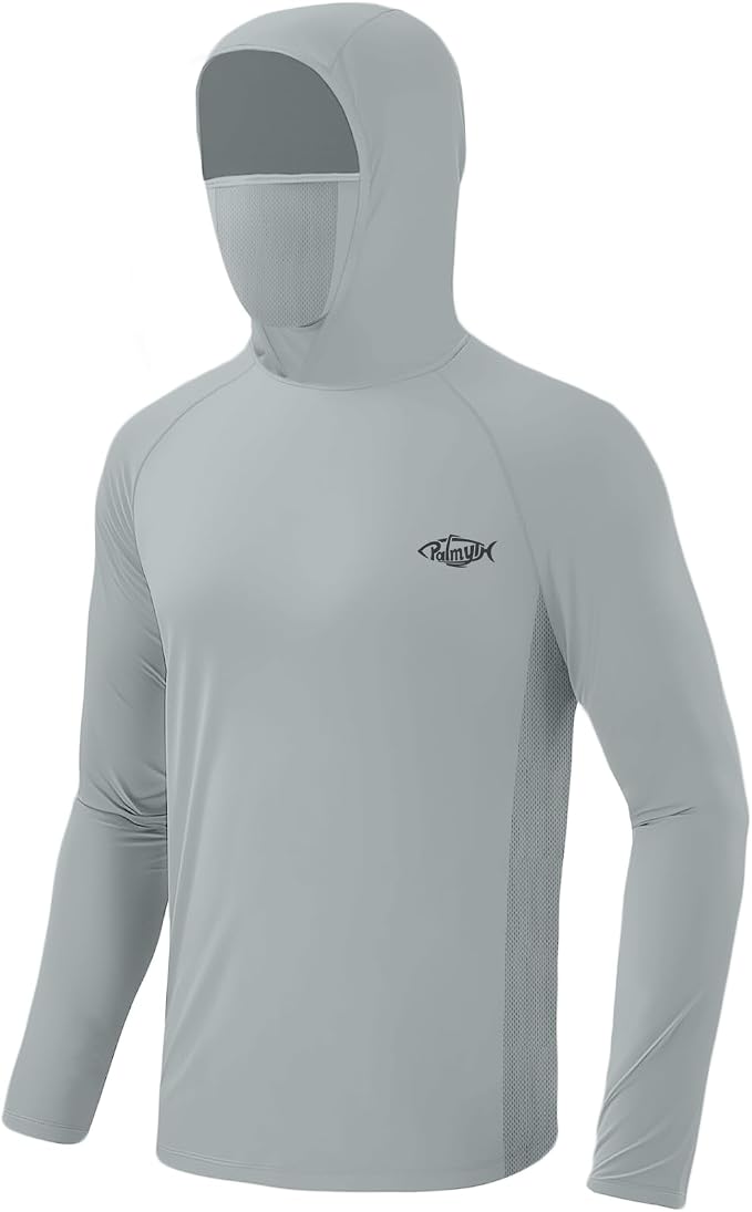 Palmyth Men's Fishing Hoodie UPF 50+ Long Sleeve with Face Mask Neck Gaiter | Zipper Pocket, Thumb Loops, Quick-Dry, Side Mesh Panels, Lens Cleaning Cloth
