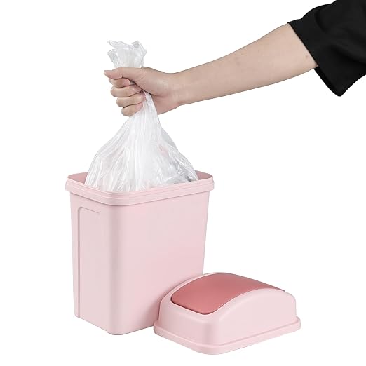 Small Trash Can, 1.8 Gallons Bathroom Garbage Can, Pink | Wastebasket with Lid Swing-Top, Compact Slim Design, Plastic Garbage Bin for Dorm, Office, Bedroom, Kitchen, Living Room