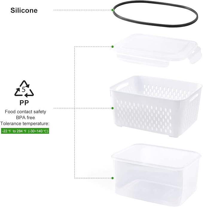Fruit Storage Containers for Fridge with Removable Colander 8 pcs | Airtight Food Storage Container Dishwasher Safe Produce Saver for Refrigerator Keep Berry Fruit Fresh Longer Small Clear