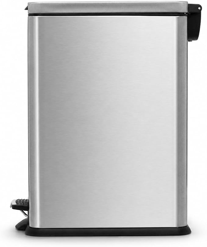 Home Zone Living 4 Gallon Stainless Steel Slim Kitchen Trash Can | Stainless Steel with Soft-Close Step Pedal Lid, Bag Tuck Band for Easier Bag Changes, Rectangular Shape, Silver