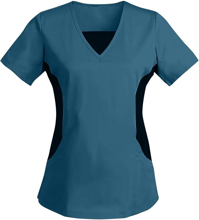 Women's Scrub Top V-Neck Tops, Moisture Wicking and Stretch Breathable Housekeeping Uniforms, Medical Nurse Shirt