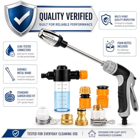 High Pressure Garden Hose Nozzle, Handheld Power Washer Spray Gun with 360° Rotating Nozzle, 3 Spray Modes & Foam Sprayer for Cars, Patios, Driveways and Outdoor Cleaning-Tool-Free Installation(1 Set)