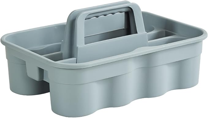 Thickened Plastic Cleaning Supply Caddy with Multi-Compartment, Portable Cleaning Basket for Sponge, Spray Bottle, Towels, Housekeeping Supplies Organizer