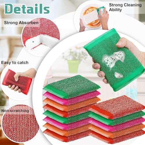 Thyle 24 Pack Steel Wool Scrubber Kitchen Sponges, Heavy Duty Non Scratch Metal Sponges, Reusable Cleaning Scrub Pads for Dishes, Pots, Pans, Sink and Tough Hard Stains (Vibrant Color)