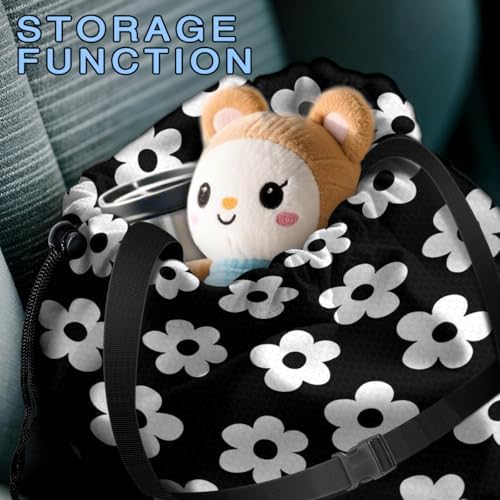 Car Trash Bag Hanging Back of Seat with Adjustable Snap Buckle Strap Cute Printed Drawstring Garbage Bags for Car-Groovy Flowers