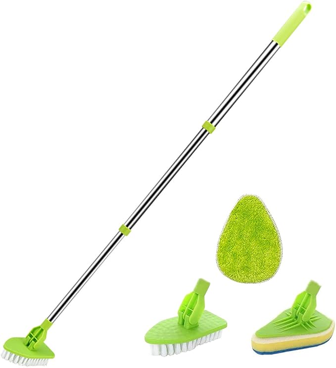 Shower Cleaning Brush with Long Handle, 3 in 1 Tub Tile Scrubber Brush, Adjustable Extendable Multifunctional 180° Rotatable Triangle Cleaning Mop for Cleaning Bathroom Bathtub Floor