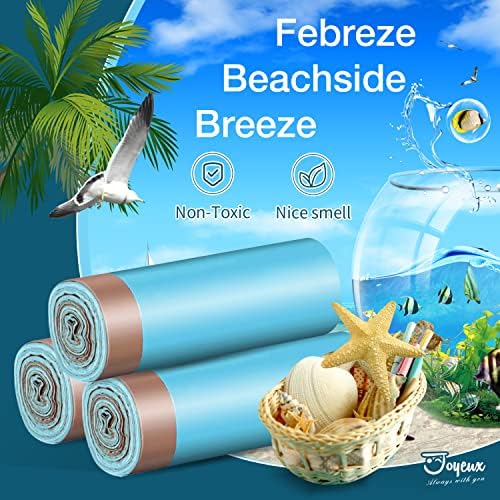 JOYEUX 2.6 Gallon Small Trash Bags, No-Tearing Drawstring Mini Garbage Bags | Wastebasket Bag for Bathroom Kitchen, Beachside Breeze Scent, 66 Count