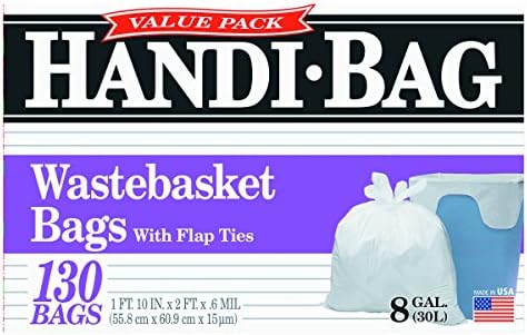 Handi-Bag HAB6FW130 Super Value Pack, 8gal, 0.6mil, 22 x 24, White (Box of 130)