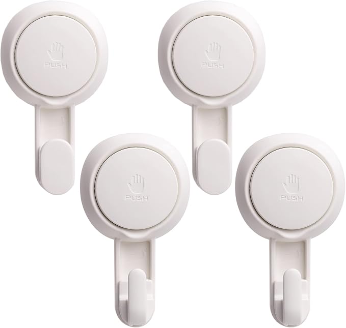 LEVERLOC 4 Pack Suction Cup Hooks for Shower,Towels Looafhs Bathrobe, Black | Removable Shower Hooks for Inside Shower, No-Drill, Strong Suction, Bathroom Window Wall Glass Door Tile Hanging, Waterproof