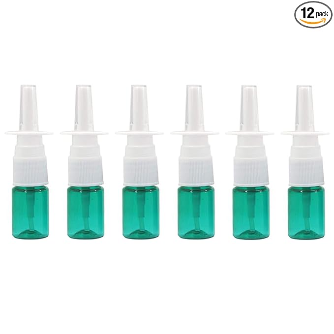 12Pcs Mini Plastic Nasal Spray Bottles - 5Ml Portable Empty Refillable Fine Mist Sprayers Cosmetic Perfume Makeup Water Storage Holder Container (Green)