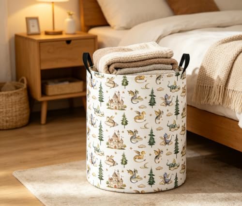 Baby Laundry Basket Baby Nursery Hamper Kids Laundry Basket Toy Storage Bin for Boys Room Decor Gift Baskets for Bedroom Bathroom(Castle Dinosaur)