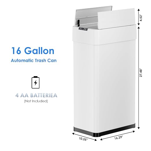 Automatic Trash Can,16 Gallon Touchless Motion Sensor Trash Bin | Smart Garbage Can with Soft-Close Lid, Bag Retainer Ring and Display Light,for Kitchen,Living Room Office (White, 60L)