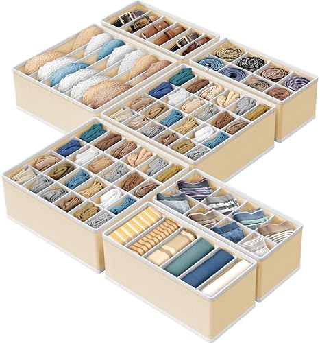Simple Houseware Closet Underwear Organizer Drawer Divider Assorted 7 pcs | Beige