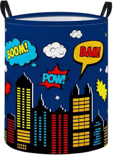 Baby Laundry Basket Baby Nursery Hamper Kids Laundry Basket Toy Storage Bin for Boys Room Decor Gift Baskets for Bedroom Bathroom(Blue City)