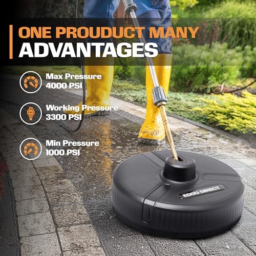 Edou Direct Pressure Washer Surface Cleaner - Heavy-Duty Plastic - 15'' - Black - Dual Spinning Nozzles for Fast Cleaning - Compatible with Most Electric Pressure Washers - 1/4 Inch Quick-Connect