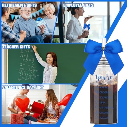 Skylety 24 Pcs Blue Employee Appreciation Gifts Bulk Thank You Cups | Housekeeping Appreciation Week Gift Cups with Lid Straw for Coworker, 13.5 oz, Plastic, Awesome Tumblers for Customer Service