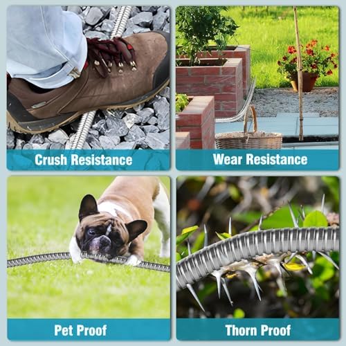 Metal Garden-Hose 200Ft Stainless Steel Water Hose Heavy Duty with 10 Way Nozzle-Flexible Lightweight Durable No Kink & Tangle，Strong 3/4’’ Solid Metal Fitting Shut-Off Valve for Outdoor Yard