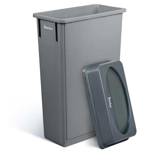 PLASTIC PRINCE 23 Gallon Slim Trash Can with Swing Lid Commercial Gray Rectangular Garbage Can with Drop Shot Lid Waste Bin with Double Flip Top for Restaurant Home Kitchen Office