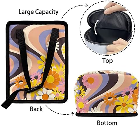 Boho Flower Hippie Daisy 70S 80S Wavy Swirl Y2K Aesthetic Car Accessories for Women Car Trash Can for Back of Seat Leak Proof Garbage Can with Lid and Zipper Collapsible Trash Bin Hanging