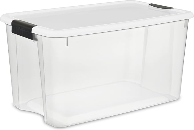 Sterilite Ultra Latch Box with Lids for Home and Office, 70 Quart, 12-Pack | Heavy-Duty and Stackable Plastic Containers with Latches for Closet, Cabinet, Bedroom, Bathroom and Dorm Room Organization