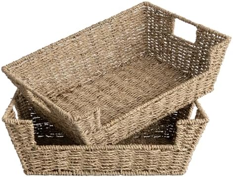 StorageWorks Pantry Baskets for Organizing, Woven Baskets, Seagrass | Pantry Baskets for Patato and Onion Storage, Stackable Wicker Basket Organizer for Shelf, Woven Basket for Storage, 2-Pack